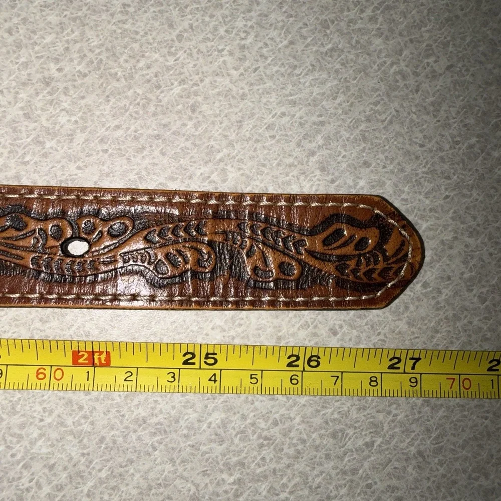 Nocona Boys Oval Buckle Bull Rider Tooled Floral Leather Belt 22